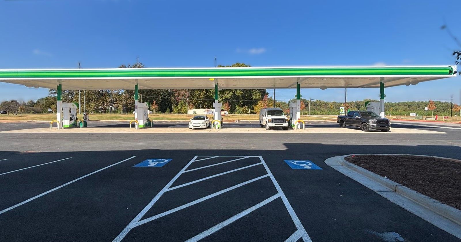 The fuel canopy and pumps at the McDonough store